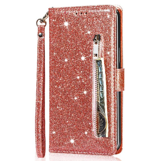 Case for FOXDOCK Google Pixel 7 Glitter Zipper Wallet Case with Short Hand Strap