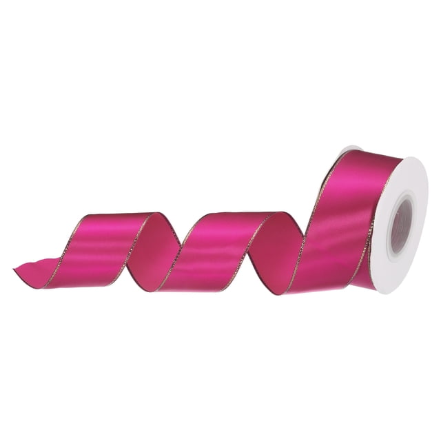 Unique Bargains 1 1/2 Inch 25 Yard Wide Satin Ribbon with Gold Edges Grosgrain Fabric Ribbon for Gift Wrapping, Rose Red