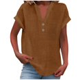 thumbnail image 1 of T-Shirts Femmes Plus Mode Décontractée Col en V Boutonné Manches Courtes avec Poches - Hontri, 1 of 5