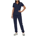 thumbnail image 1 of Nfurl Ensembles de Joggers de Sarraus pour Femmes 2 Pcs Manches Courtes Col en V Uniformes d'Infirmière Hauts avec Multiples Poches Sarraus de Soins Infirmiers pour Femmes Ensembles Assortis Bleu Marine TG, 1 of 7