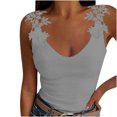 thumbnail image 2 of EGNMCR Camisoles pour Femmes Mode Femmes Col en V Patchwork Uni Dentelle Courts Camis Hauts Gilet, 2 of 8