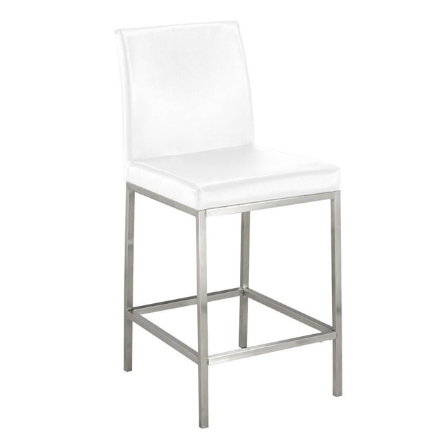 Home Gear Isa Chaise de Comptoir en Acier avec Cadre en Acier Brossé et Siège et Dossier Rembourrés en Peluche Blanche, Présentant une silhouette Carrée et un Repose-Pieds, Convient aux Sièges de Comptoir de Cuisine et de Salle à Manger et Est Souvent Utilisé comme Tabouret de Bureau Élégant.