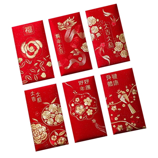 jifeng 6Pcs Chinois Nouvel An Enveloppes Rouges Festival Heureux Argent Enveloppe Rouge Paquet F