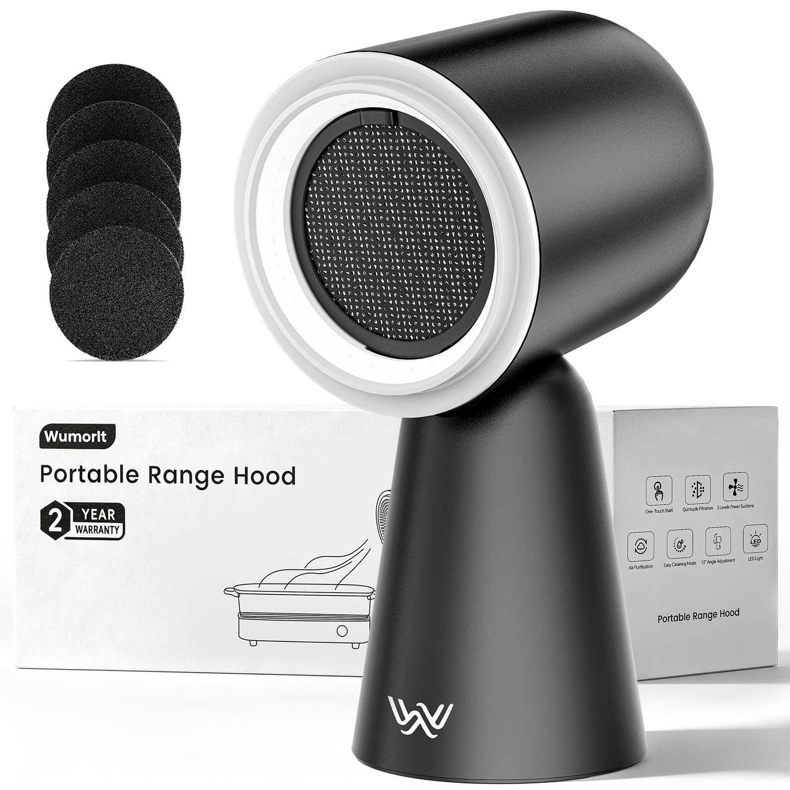 Portable Range Hood Wumorlt 12° Adjustable 3-Speed Black