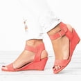 thumbnail image 2 of Womens Solid Color Round Toe Wedge Heel Buckle Suede Low Top Sandals Shoes, 2 of 9