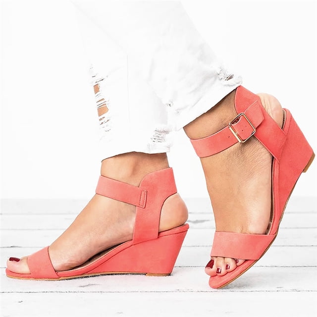 SMihono Sandales Sandales de Plage Femmes Été Décontracté Femmes Couleur Unie Bout Rond Talon Compensé Boucle Suède Sandales Basses Chaussures Pantoufle en Liquidation