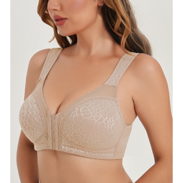Curyon Soutien-gorge pour Femmes à Fermeture devant, Sans Armatures, Non Rembourré, Soutien Dorsal pour la Posture, 48D