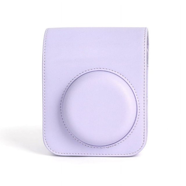 For Instax Mini 12 Camera Case Travelling Bag PU Leather Soft Shoulder Bag in irispurple. Designed for Fujifilm Instax Mini 12, this durable PU leather case offers comprehensive camera protection against wear, sand, and stones. Features precise mold opening for easy access, adjustable and detachable strap for travel-friendly use, and a compact design ideal for portability.