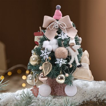 Tabletop Mini Christmas Tree,Artificial Tabletop Christmas Tree with Lights,Christmas Decorations Flocking Beads Mini Christmas Tree Christmas Ornament Desktop Small Christmas Tree
