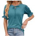 thumbnail image 1 of FAIWAD Womens Casual Tops V Neck Drawstring Shirts Puff Short Sleeve Blouses Loose Work Tunic Tops, 1 of 8
