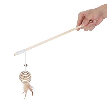Fyydes Cat Toy,Cat Wand Toy,Wooden Pet Cat Teaser Toy Rod Stick with Round Ball Feather Kitten Interactive Toys
