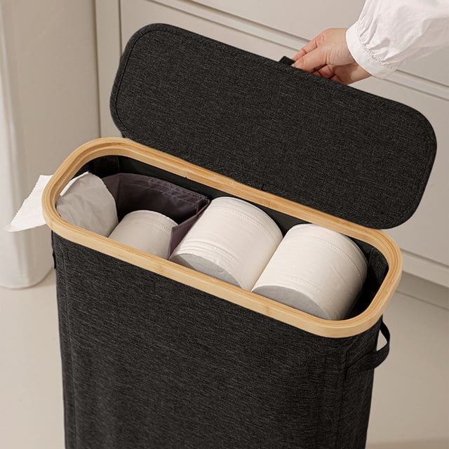 Uncomplicated Tissue Roll Storage Basket Toilet Paper Storage Basket Bamboos Sundries Storage Basket With Lid Foldable Tissue Box