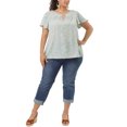 thumbnail image 2 of Unique Bargains Women's Plus Size Floral Keyhole Flared Short Sleeve Chiffon Blouse Light Blue 3X, 2 of 7