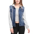 thumbnail image 1 of INSPIRE CHIC Women's Denim Jacket Button Down Long Sleeve Drawstring Hood Jean Jackets 2XL Dark Blue, 1 of 6