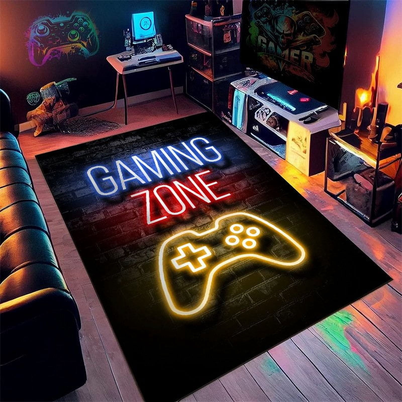 MesaSe Gamer Rug for Boys Room Non-Slip 3D Cool Printed Gaming Rug for Boys Room Game Room Living Room Sofa Floor