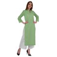 thumbnail image 2 of Bimba Kurta Droite Unie Ethnique Indienne pour Femmes à Col Mandarin avec Encolure Plissée en Coton, 2 of 7