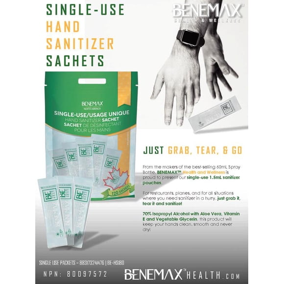 BENEMAX Best In Class 1.5ml Single Serve Hand Sanitizer in Sachets