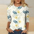 thumbnail image 2 of Pompotops T-shirt Ample Imprimé pour Femme Blouse à Manches 3/4 Col Rond Hauts Décontractés Liquidation, 2 of 5