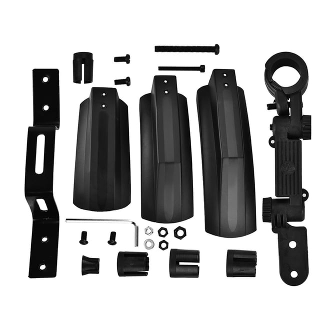 Black Mudguard For Cycling, Bike Mud Guard, For Outdoor Cycling. Includes front and rear bike fenders made of durable PP plastic with high strength and impact resistance. Features complete accessories for easy installation, suitable for bicycle front tubes of various diameters, including 28.6 mm, 31.8 mm, and 34.9 mm.
