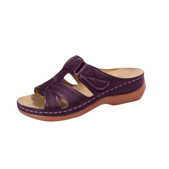 LOVZFMLL Wedge Sandals for Women 2025 Summer Cut Out Cross Straps Slip On Open Toe Walking Sandals Casual Outdoor Beach Vacation Footwear Wine 9