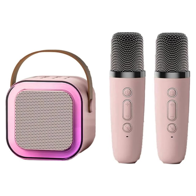 MesaSe Audio Bluetooth Intégré Microphone Sans Fil Portable Machine de Karaoké pour Enfants Haut-Parleur Mini Sans Fil Intelligent avec 2 Microphone(Rose)