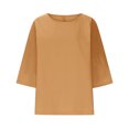 thumbnail image 4 of QATAINLAV Ventes Prime de la Rentrée, T-Shirts Surdimensionnés pour Femmes Manches 3/4 Col Rond Hauts Décontractés Amples T-Shirts Basiques Blouse en Coton et Lin Tenues Tendance Été 2025 Café TG, 4 of 5