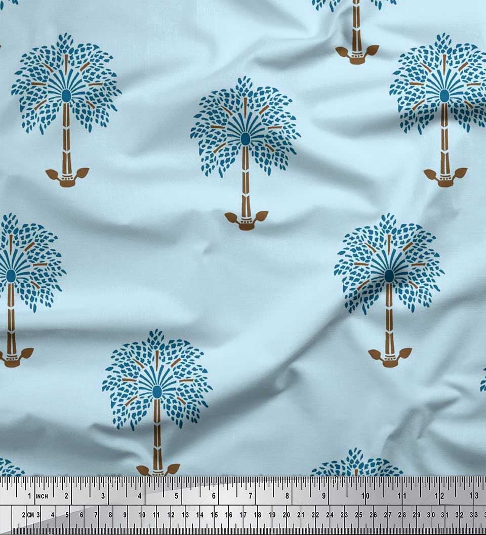Soimoi Rayon Crepe Fabric Tree Block Printed Craft Fabric by The Yard 46 Inch Wide