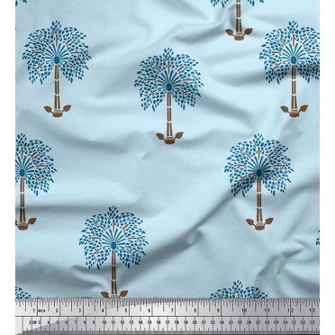 Soimoi Satin Silk Fabric Tree Block Decor Fabric Printed Yard 42 Inch Wide
