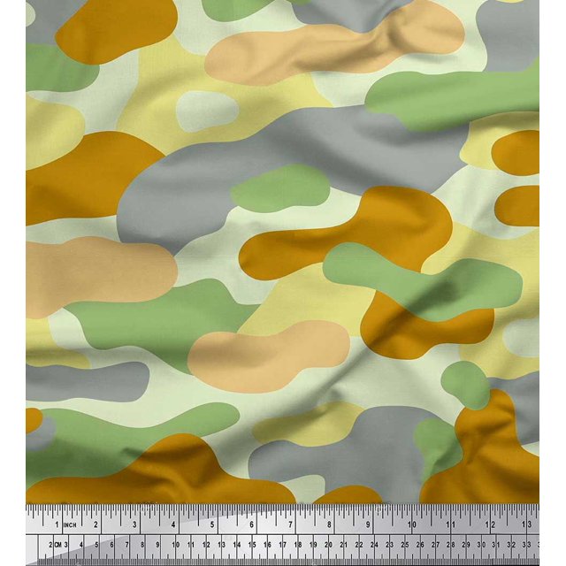 Soimoi Poly Georgette Fabric Two Tone With Grey Camouflage Print Fabric by Yard 42 Inch Wide