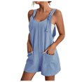 thumbnail image 1 of yoeyez Womens Rompers And Jumpsuits for Summer,Women Solid Color Adjustable Straps Jumpsuits Sleeveless Round Neck Shorts Playsuits Overalls With Pockets Light Blue,XXL, 1 of 7