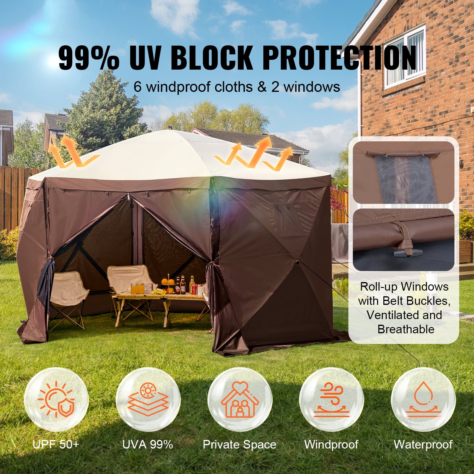KFFKFF 11.5x11.5FT Camping Gazebo Screen Tent, Pop Up Gazebo, Pop