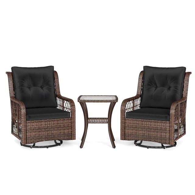 Gymax Set Of 3 Patio Furniture Set w/ 2-Tier Side Table & Cushions for Porch Black
