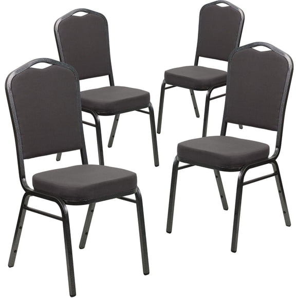 Lot de 4 pièces - Chaise de banquet empilable de la série HERCULES avec dossier couronne en tissu gris - Cadre veine d'argent