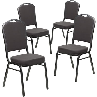 4 Pk. HERCULES Series Crown Back Stacking Banquet Chair in Gray Fabric - Silver Vein Frame