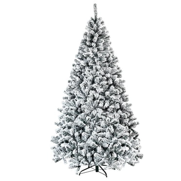 Costway 7.5ft Premium Snow Flocked Hinged Artificial Christmas Tree Unlit w/ Metal Stand