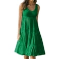 thumbnail image 1 of CHUANK Robes en Lin pour Femmes Été Grande Taille Manches Courtes Col en V Longueur Genou Robe Ample Décontractée Confortable Robe de Plage Soldes de Liquidation 2024, 1 of 6