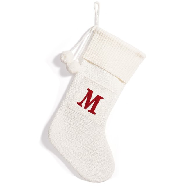 Christmas Knitted Stocking With Personalised Alphabet Letter Christmas Decorations For Home Initial White M