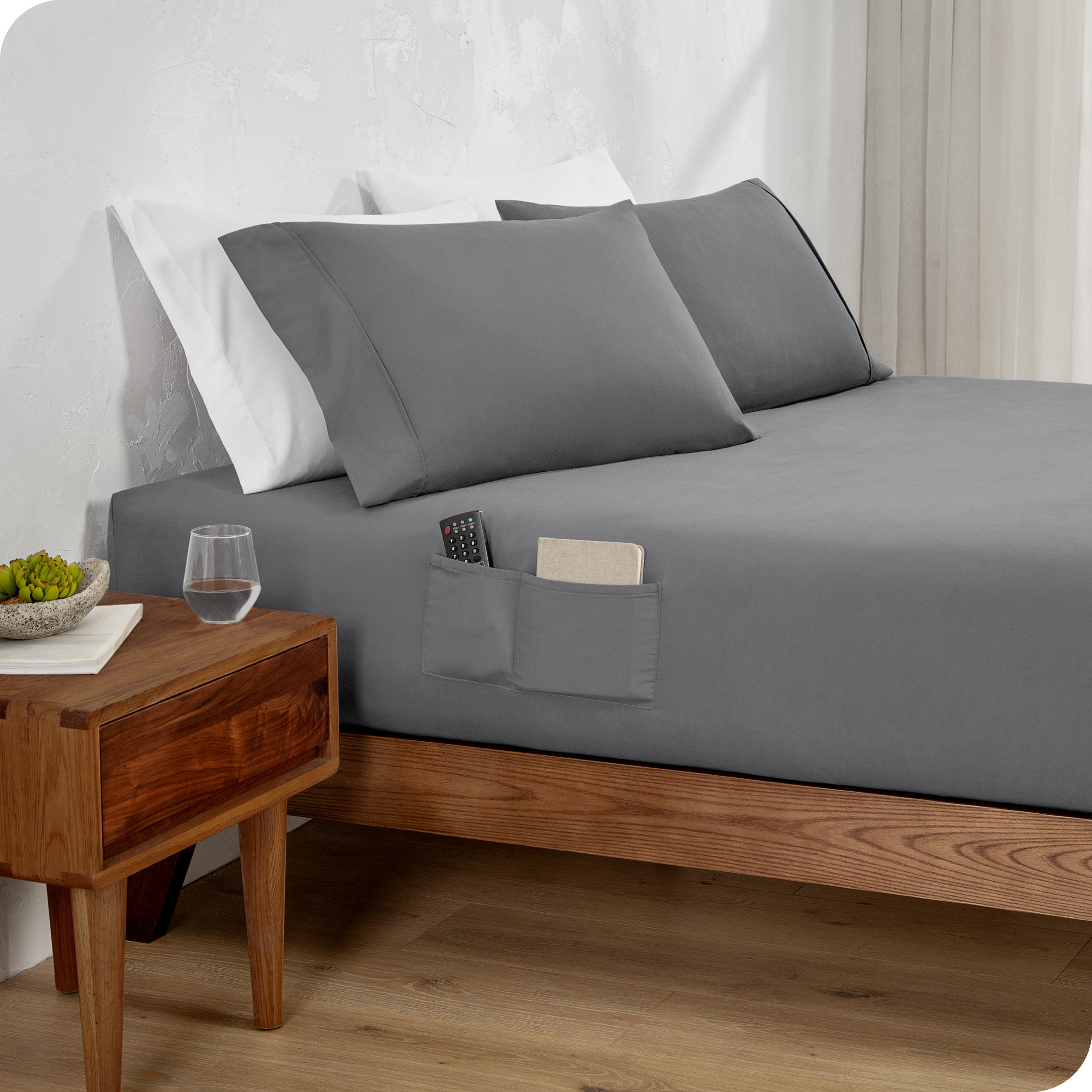 Bare Home Drap-Housse Ultra Doux - Poches Latérales Doubles - Premium 1800 Collection - Poche Profonde - Lit Simple, Gris