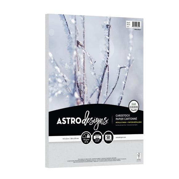 Neenah Astrodesigns Metallic White Silver Cardstock, 8.5" x 11", 65 lb, 50 Sheets