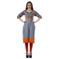 thumbnail image 3 of Moomaya Robes Indiennes pour Femmes Décontractées d'Été Imprimées Manches 3/4 Longue Kurta, 3 of 6