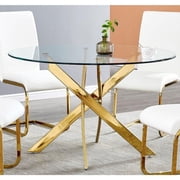 Star Round Glass Dining Table with Metal Star base in Shinny Gold, Glass Dining Table 36"