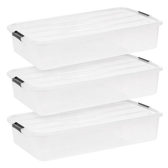 IRIS Bacs de Rangement en Plastique de 47 L avec Couvercles, Contenants de Rangement Empilables, Bacs, Lot de 3