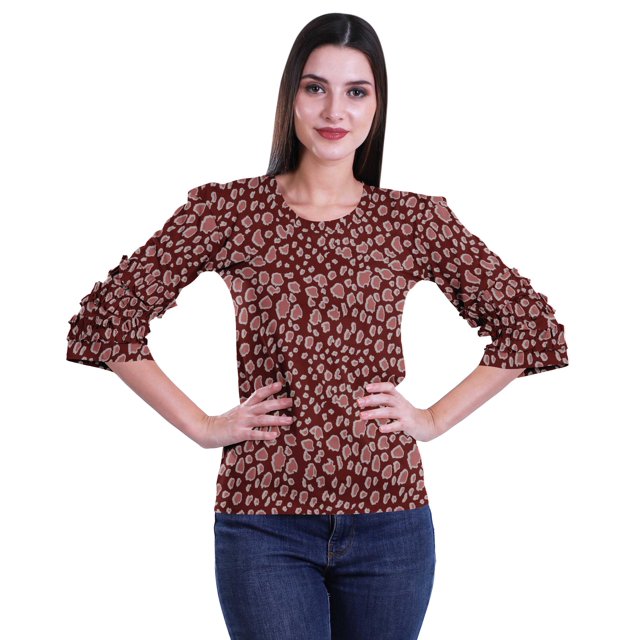 Moomaya Ruffle Sleeve Printed Cotton Womens Tops Plus Size Short T-Shirt Top