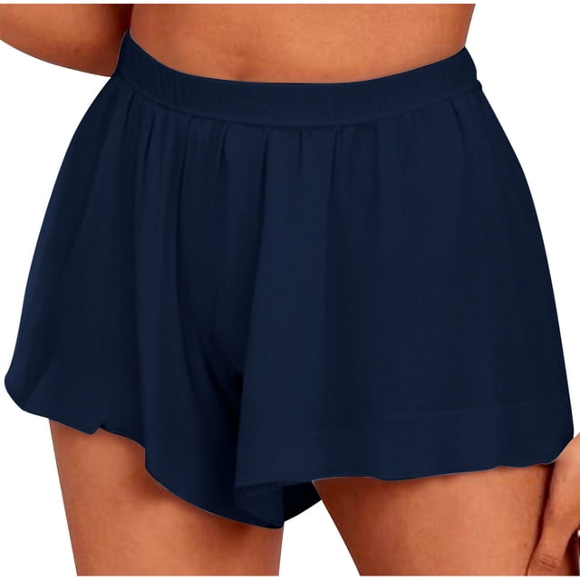 Timegard Shorts for Women Elastic Waisted Ruched Comfy Solid Color Shorts Summer Casual Loose Shorts