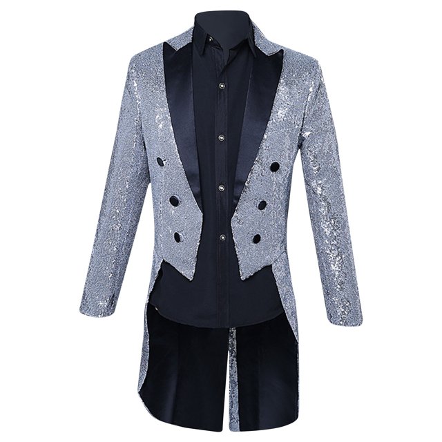 Styesk Jackets for Men Men's Sequined Solid Color Suit Dormal Dress Breasted Tailcoat Suit Jacket