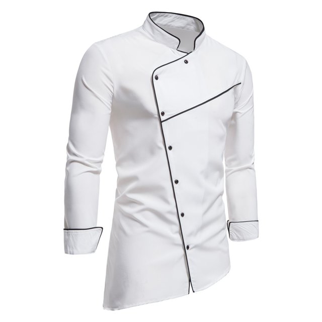 Men's Retro Mid-length Stand-up Collar Color Block Long-sleeved Shirt - Polyester, Breathable & Casual