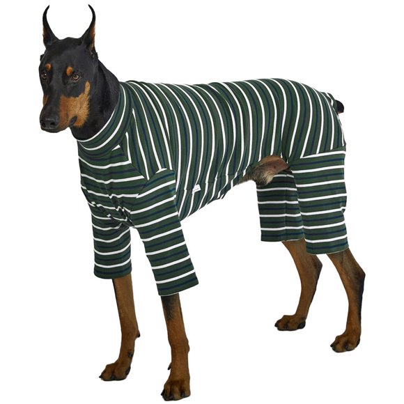 Lucky Petter Small Dog Pajamas Basic Onesie Doggie Jammies Stretchable Dog Jumpsuit Bodysuit pjs (3X-Large Stripe Green)