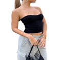 thumbnail image 4 of Women Ribbed Bandeau Tube Tops Solid Color Y2K Sleeveless Backless Off-Shoulder Crop Tops Streetwear White XL, 4 of 8