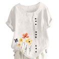 thumbnail image 1 of Pisexur Hauts d'Été pour Femmes, Hauts pour Femmes, Hauts de Sortie pour Femmes, Hauts pour Dames, T-Shirt d'Été pour Femmes à Col Rond, Manches Courtes, Décontracté, Mode, Imprimé, à Boutons, Blanc, G, 1 of 5