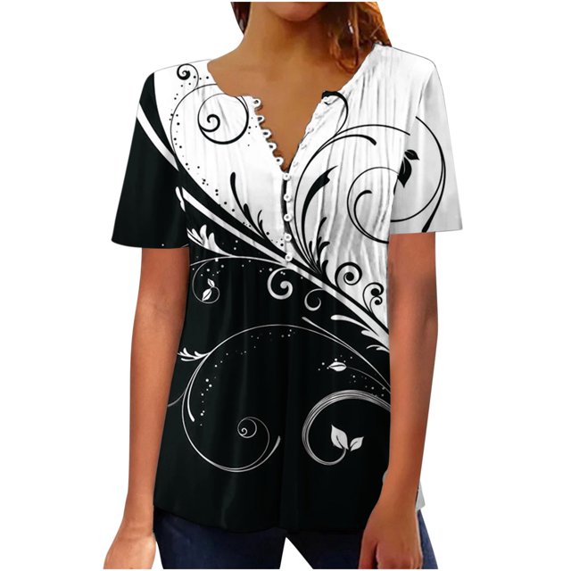 CEHVOM T-shirt à Manches Courtes Décontracté pour Femmes, Col Rond Imprimé, Ample, Blouse, Liquidation